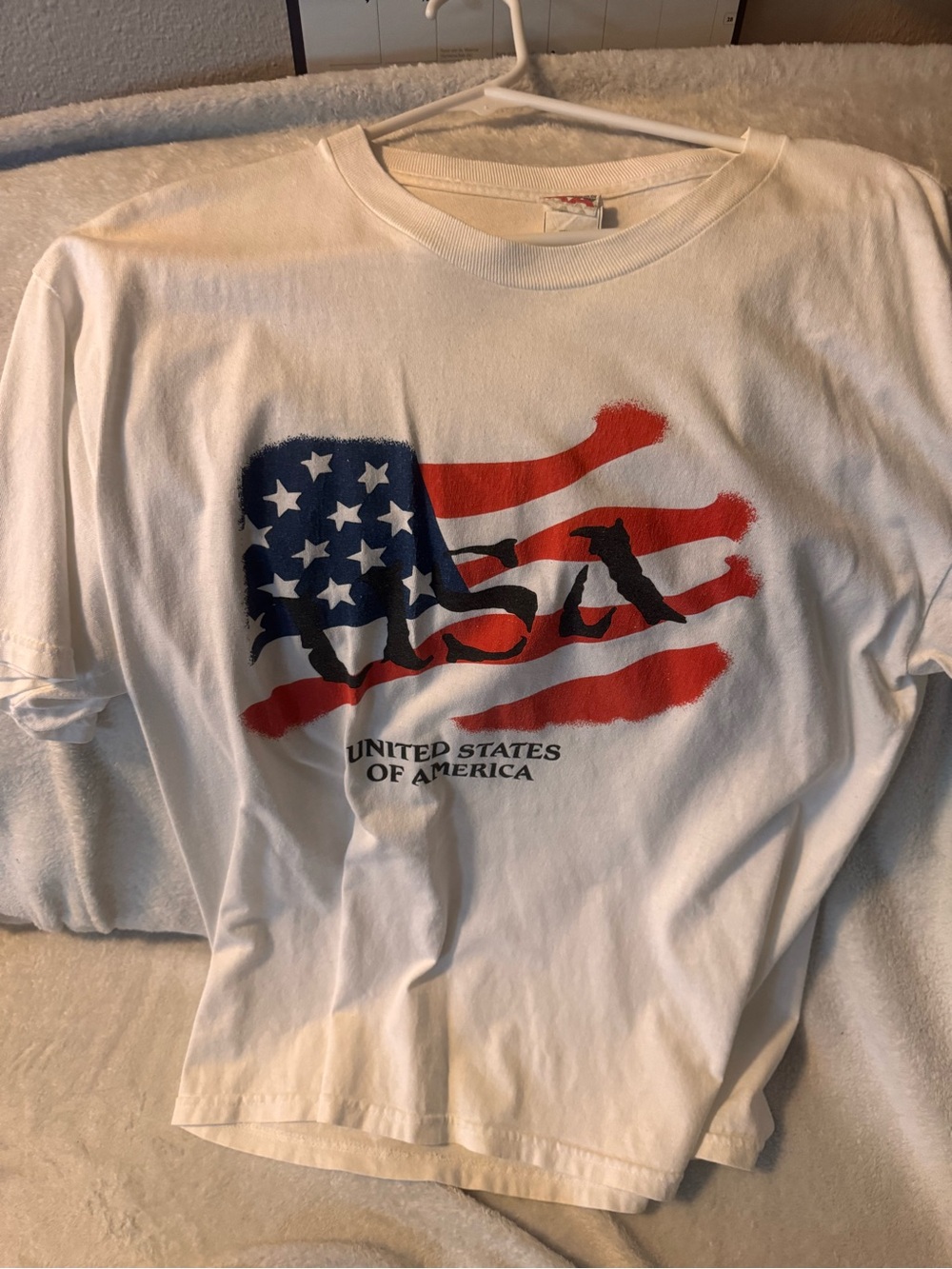 Avia White Short-Sleeve Tee with Red and Blue USA Flag Graphic
